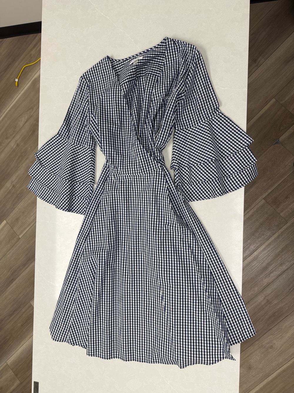 Calvin Klein Blue & White Gingham Wrap Midi Dress
